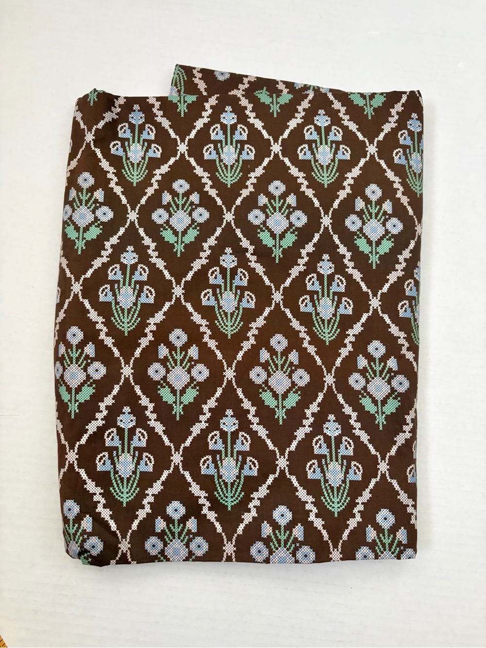 Brown trellis floral print cotton fabric, 3 yards